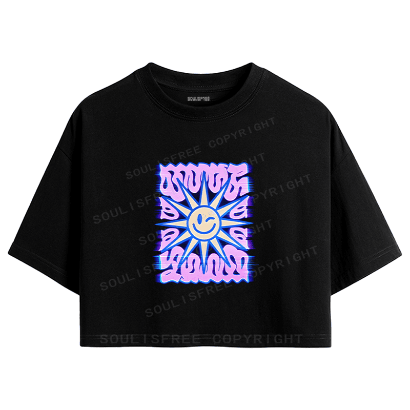 Soulisfree Smile Sun Color Border Illusion Crop Tee