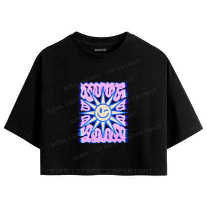 Soulisfree Smile Sun Color Border Illusion Crop Tee