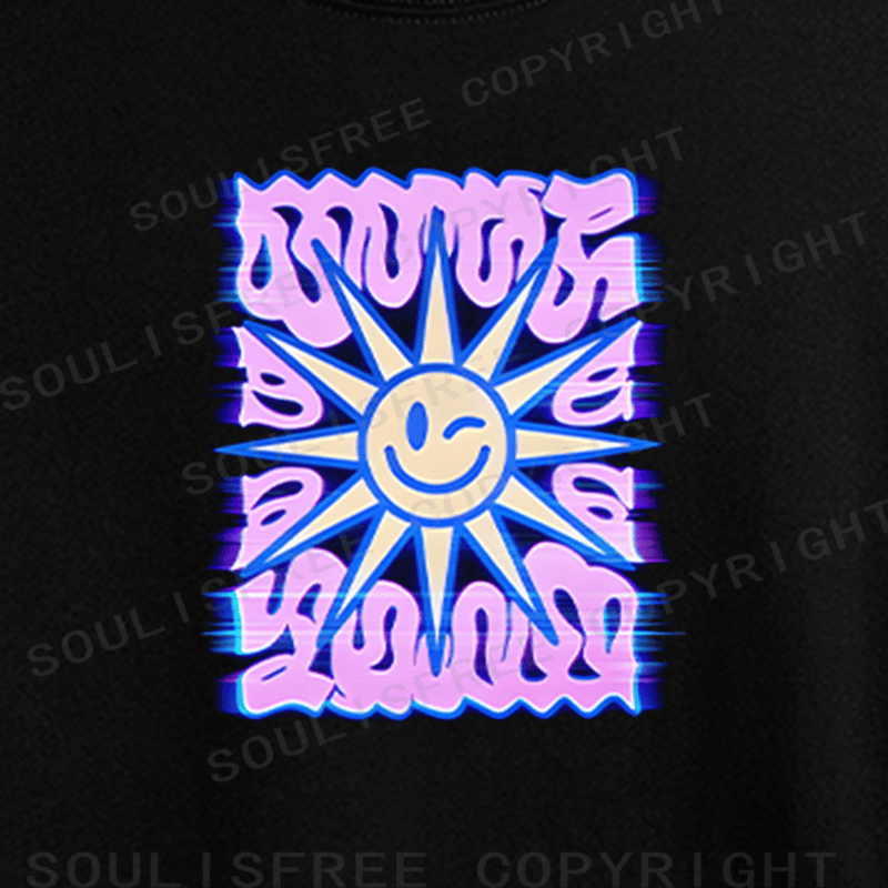 Soulisfree Smile Sun Color Border Illusion Crop Tee