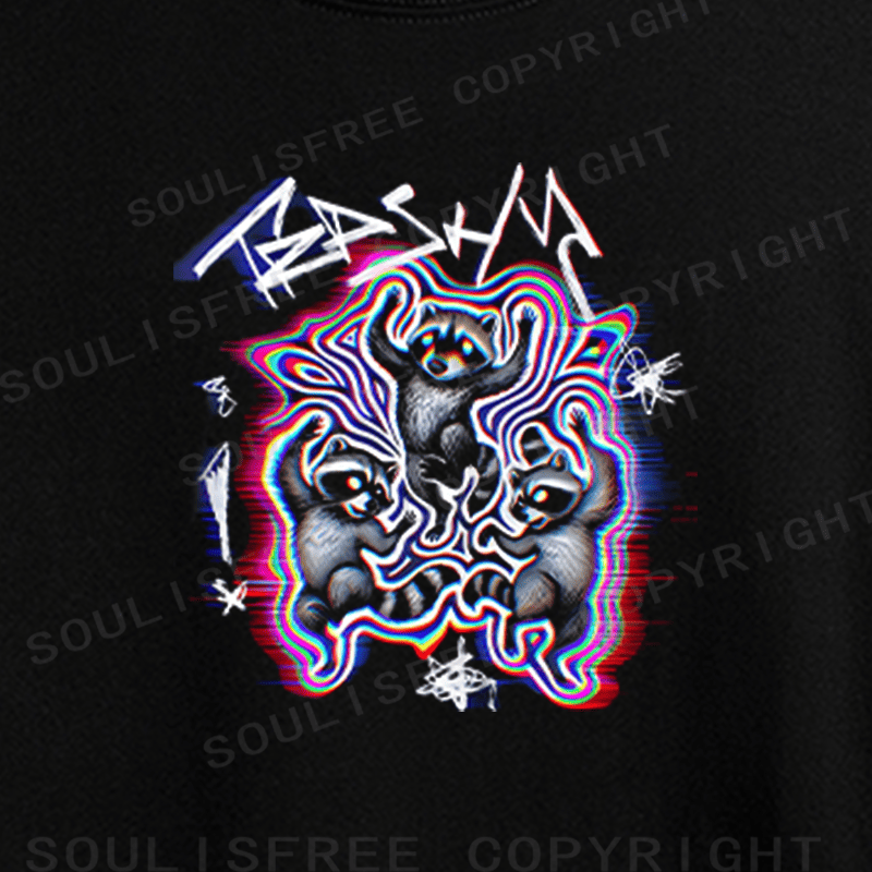 Soulisfree Triple Bear Psychedelic Wave Illusion Crop Tee