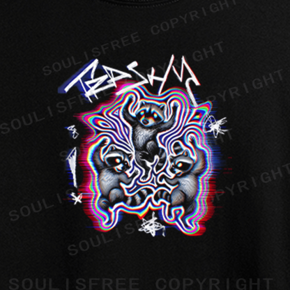 Soulisfree Triple Bear Psychedelic Wave Illusion Crop Tee