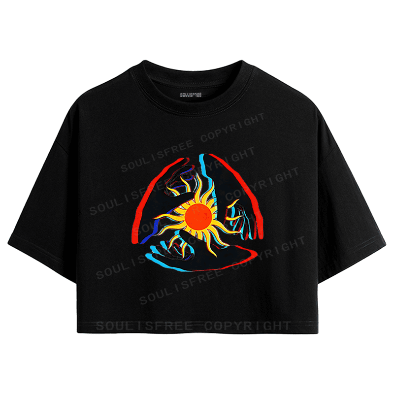 Soulisfree Triple Hand Sun Illusion Crop Tee