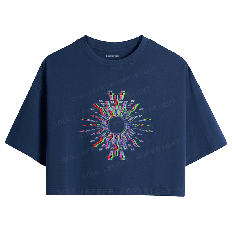 Soulisfree Chroma Burst Glitch Radiance Illusion Crop Tee