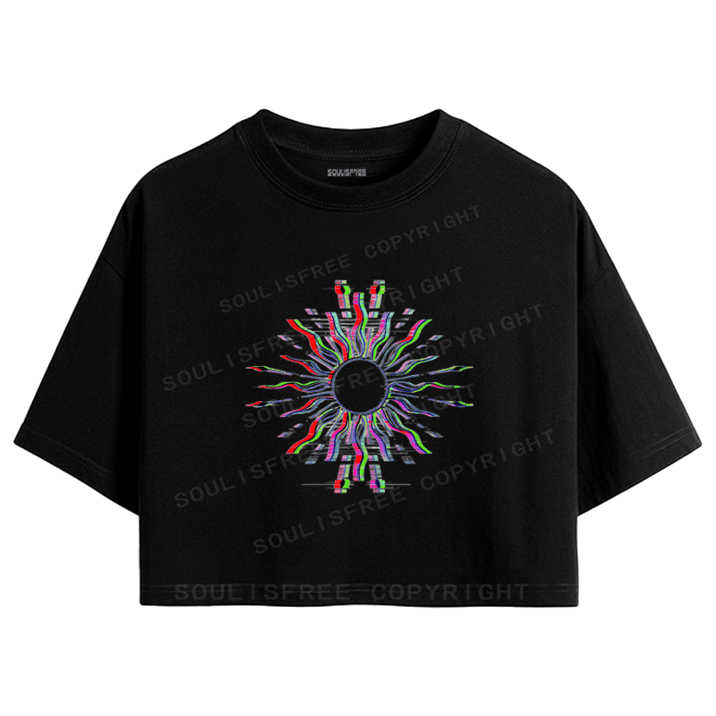 Soulisfree Chroma Burst Glitch Radiance Illusion Crop Tee