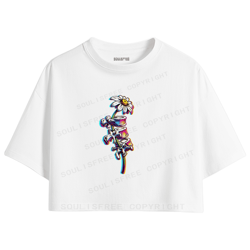 Soulisfree Bloom Through Bone Stem Illusion Crop Tee