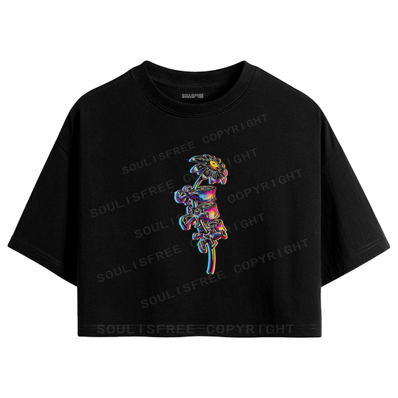 Soulisfree Bloom Through Bone Stem Illusion Crop Tee