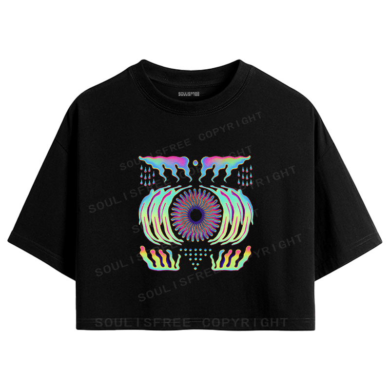 Soulisfree Liquid Chroma Psychedelic Vortex Illusion Crop Tee