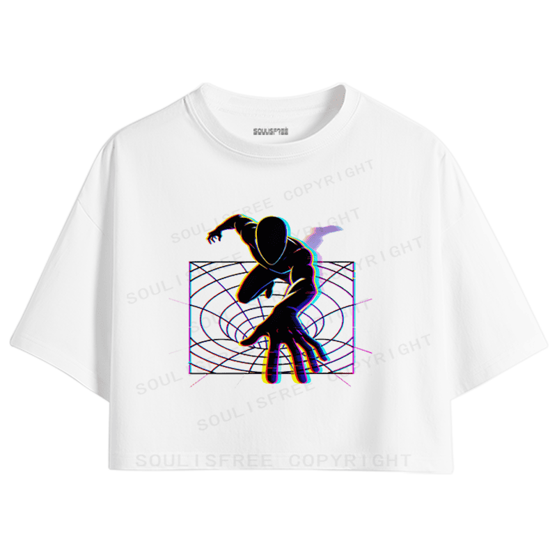Soulisfree Dimensional Reach Glitch Horizon Illusion Crop Tee