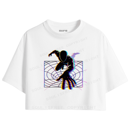 Soulisfree Dimensional Reach Glitch Horizon Illusion Crop Tee