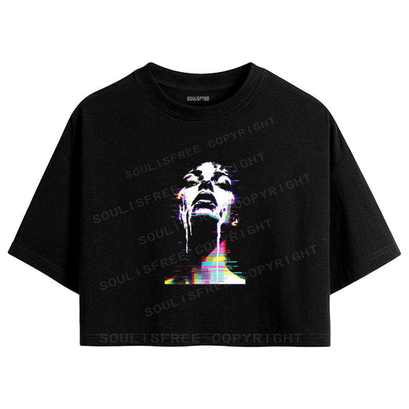 Soulisfree Digital Tear Flux Chromatic Soul Overflow Illusion Crop Tee
