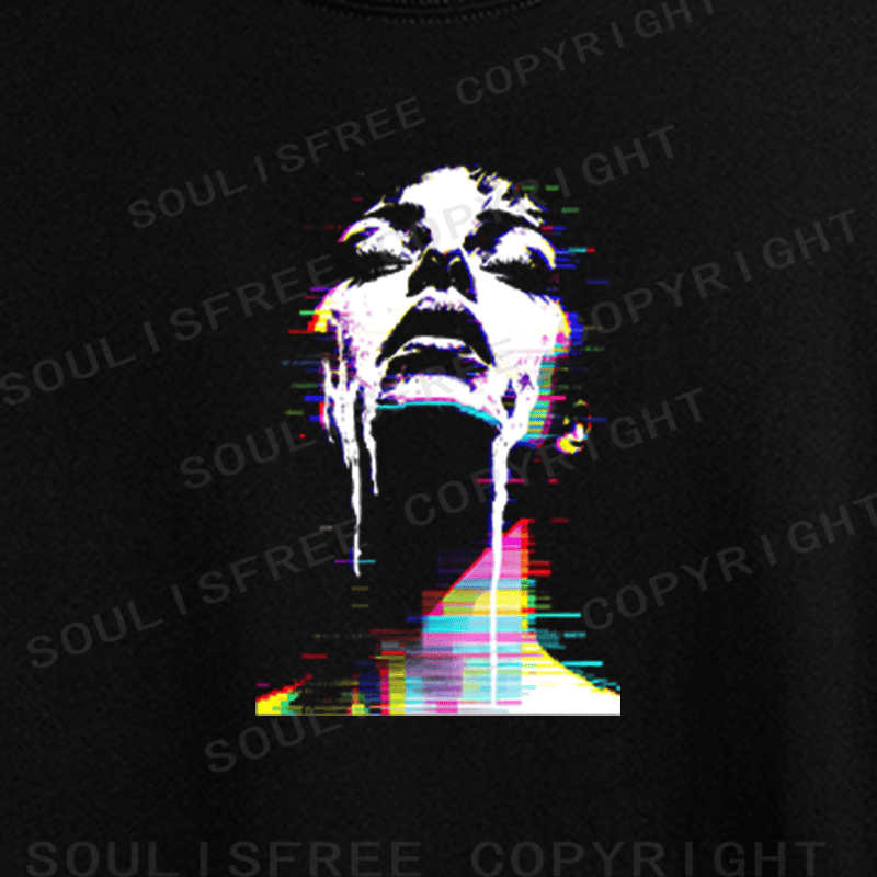 Soulisfree Digital Tear Flux Chromatic Soul Overflow Illusion Crop Tee