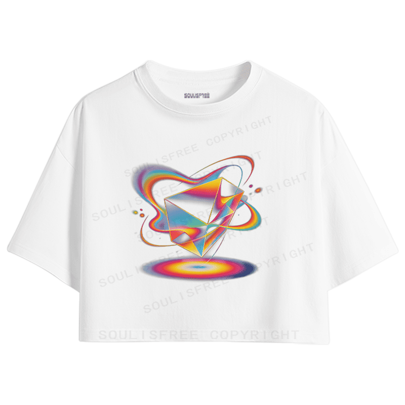 Soulisfree Geometric Energy Prism Rainbow Vortex Graphic Crop Tee