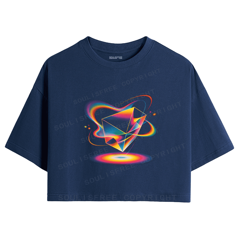 Soulisfree Geometric Energy Prism Rainbow Vortex Graphic Crop Tee