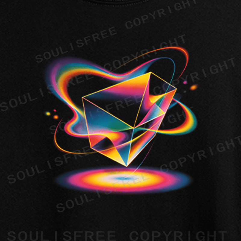 Soulisfree Geometric Energy Prism Rainbow Vortex Graphic Crop Tee