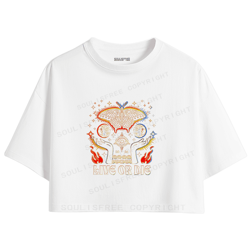Soulisfree Live or Die Moth Mystic Eye Occult Graphic Crop Tee