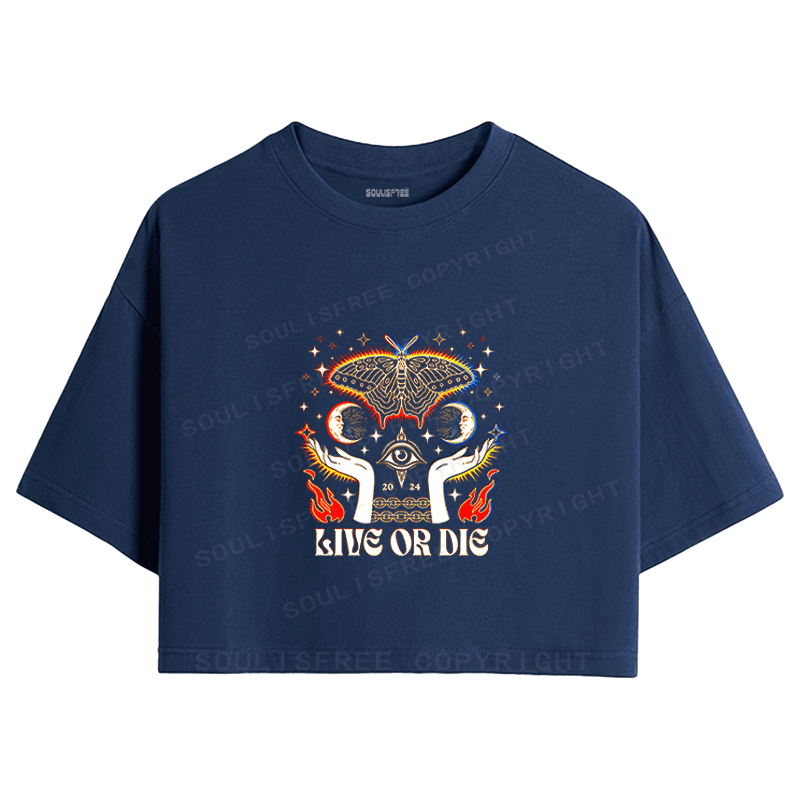 Soulisfree Live or Die Moth Mystic Eye Occult Graphic Crop Tee