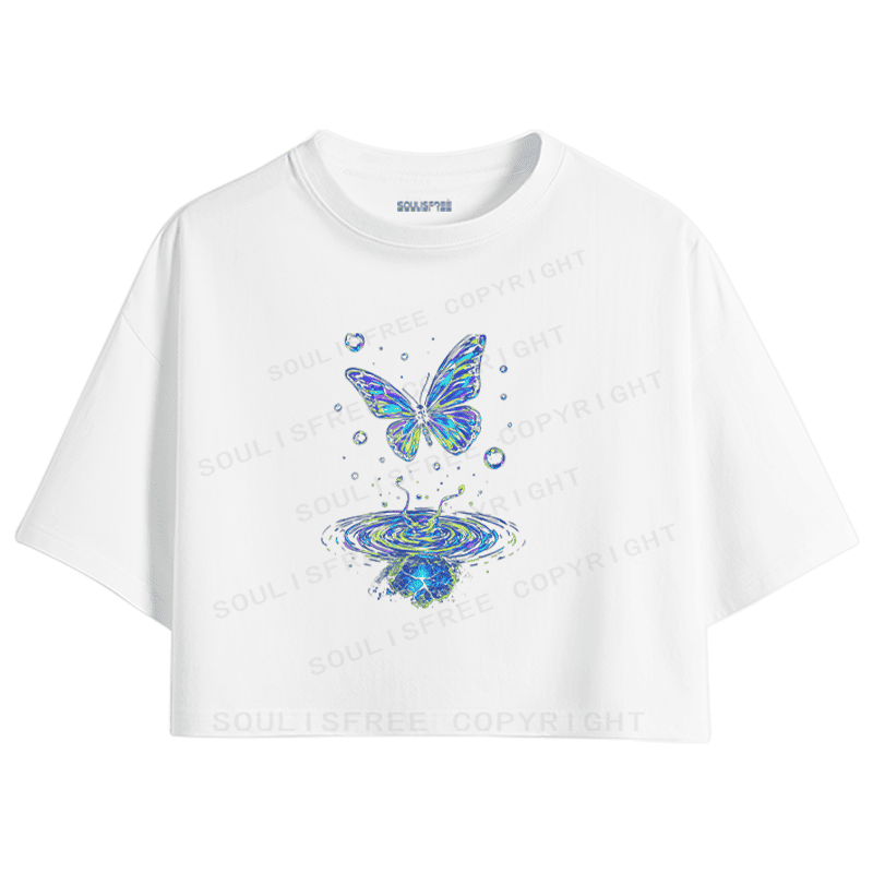 Soulisfree Butterfly Ripple Iridescent Dream Crop Tee