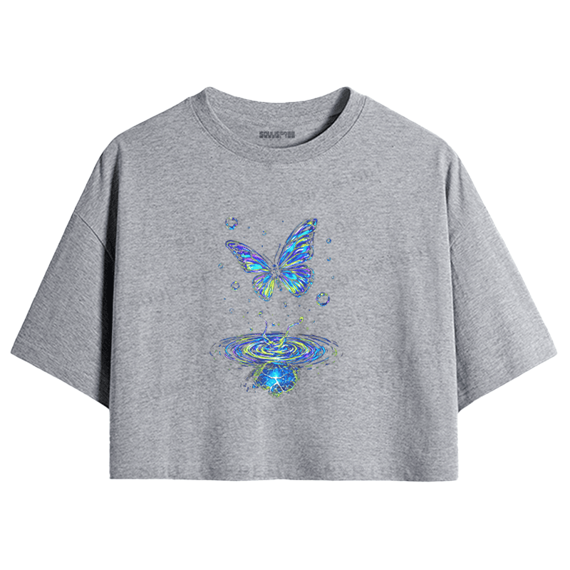 Soulisfree Butterfly Ripple Iridescent Dream Crop Tee