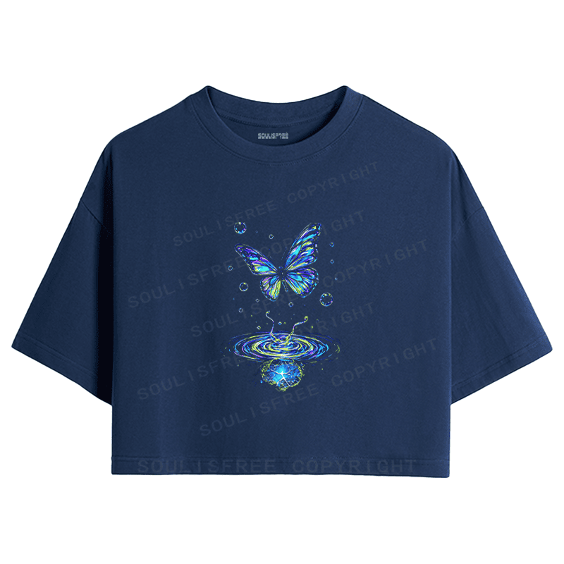 Soulisfree Butterfly Ripple Iridescent Dream Crop Tee