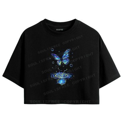 Soulisfree Butterfly Ripple Iridescent Dream Crop Tee