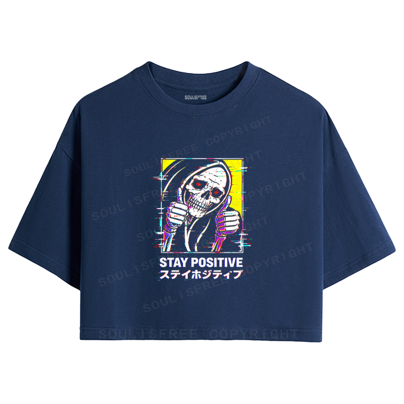 Soulisfree Cyberpunk Grim Reaper Stay Positive Crop Tee