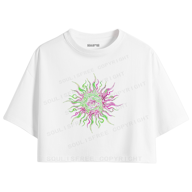 Soulisfree Psychedelic Eye Flame Crop Tee