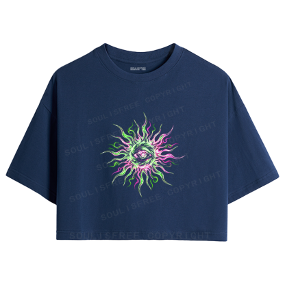 Soulisfree Psychedelic Eye Flame Crop Tee