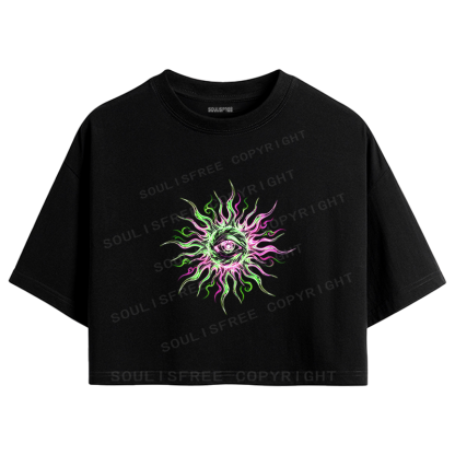 Soulisfree Psychedelic Eye Flame Crop Tee