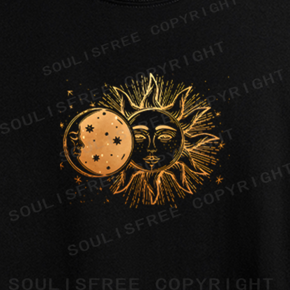 Soulisfree Celestial Gold Sun & Moon Crop Tee