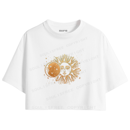 Soulisfree Celestial Gold Sun & Moon Crop Tee