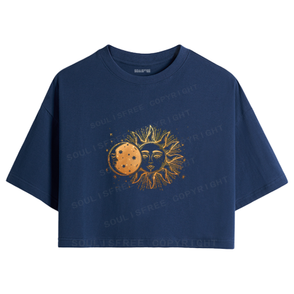 Soulisfree Celestial Gold Sun & Moon Crop Tee