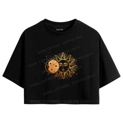 Soulisfree Celestial Gold Sun & Moon Crop Tee