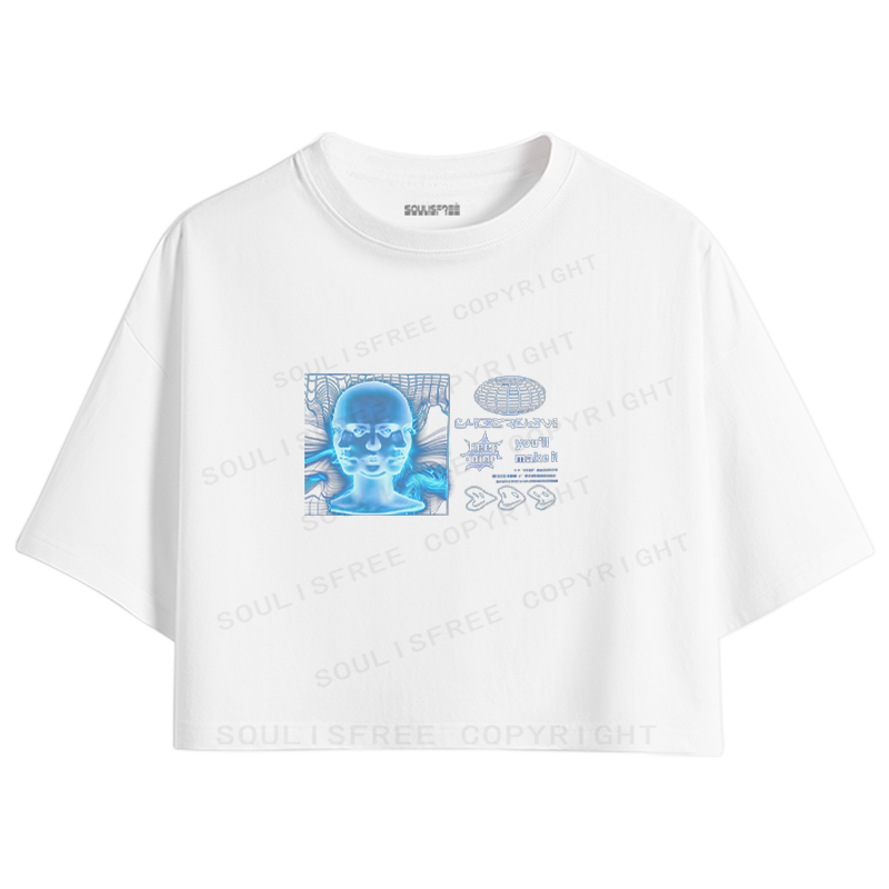 Soulisfree Cyberwave Digital Head Graphic Crop Tee