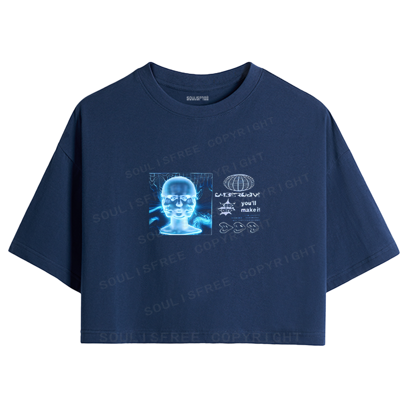 Soulisfree Cyberwave Digital Head Graphic Crop Tee