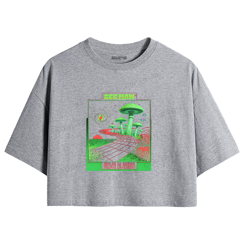 Soulisfree Retro Sci-Fi Mushroom Landscape Crop Tee