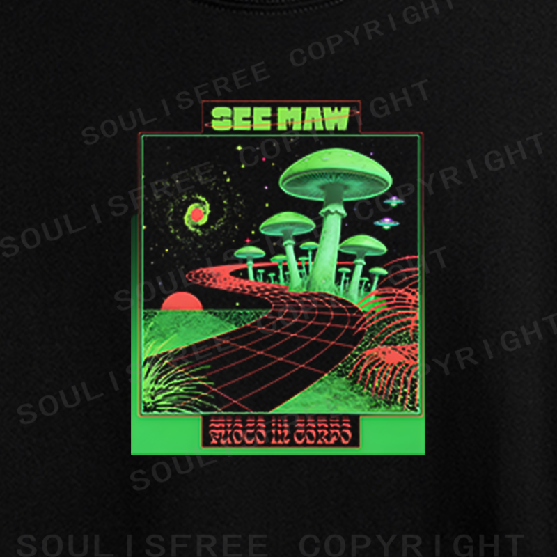 Soulisfree Retro Sci-Fi Mushroom Landscape Crop Tee