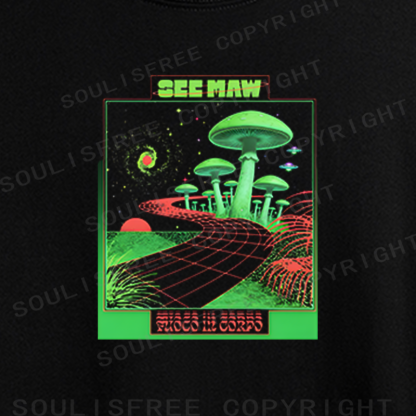 Soulisfree Retro Sci-Fi Mushroom Landscape Crop Tee