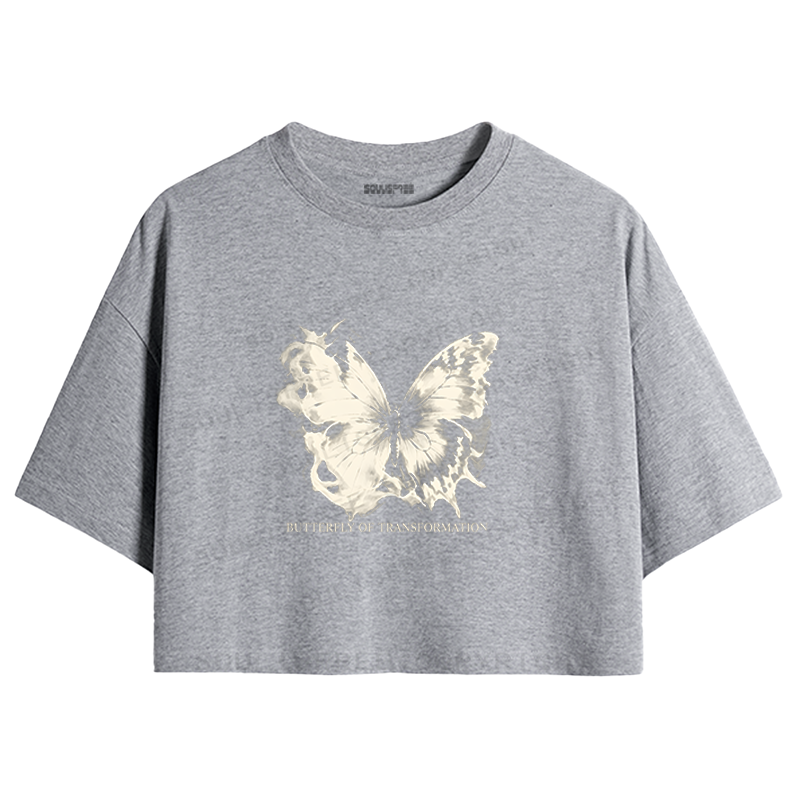 Soulisfree Ink Wash Transformation Butterfly Vintage Crop Tee
