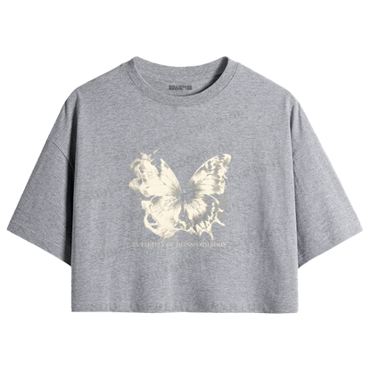 Soulisfree Ink Wash Transformation Butterfly Vintage Crop Tee