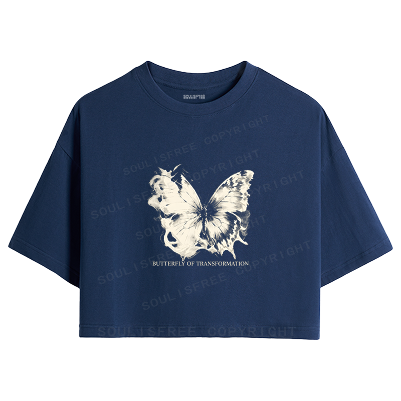 Soulisfree Ink Wash Transformation Butterfly Vintage Crop Tee