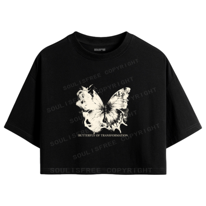 Soulisfree Ink Wash Transformation Butterfly Vintage Crop Tee