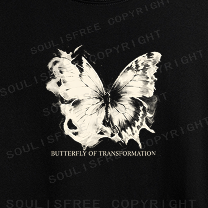 Soulisfree Ink Wash Transformation Butterfly Vintage Crop Tee