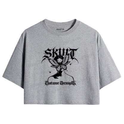 Soulisfree Gothic Butterfly Skull Vintage Crop Tee