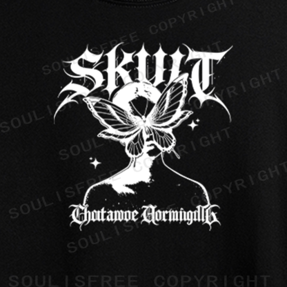 Soulisfree Gothic Butterfly Skull Vintage Crop Tee
