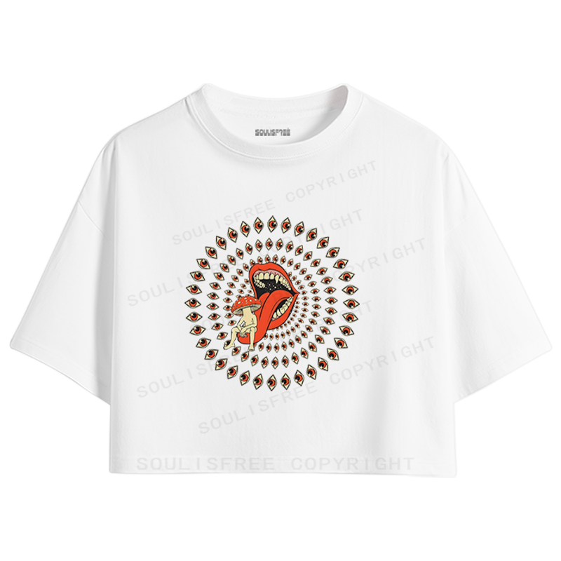Soulisfree All-Seeing Mouth Statement Crop Tee