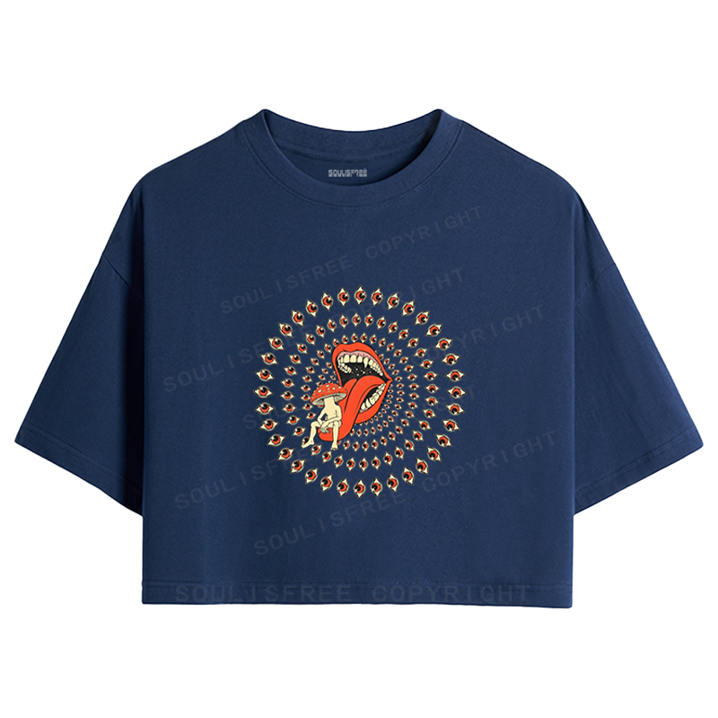 Soulisfree All-Seeing Mouth Statement Crop Tee