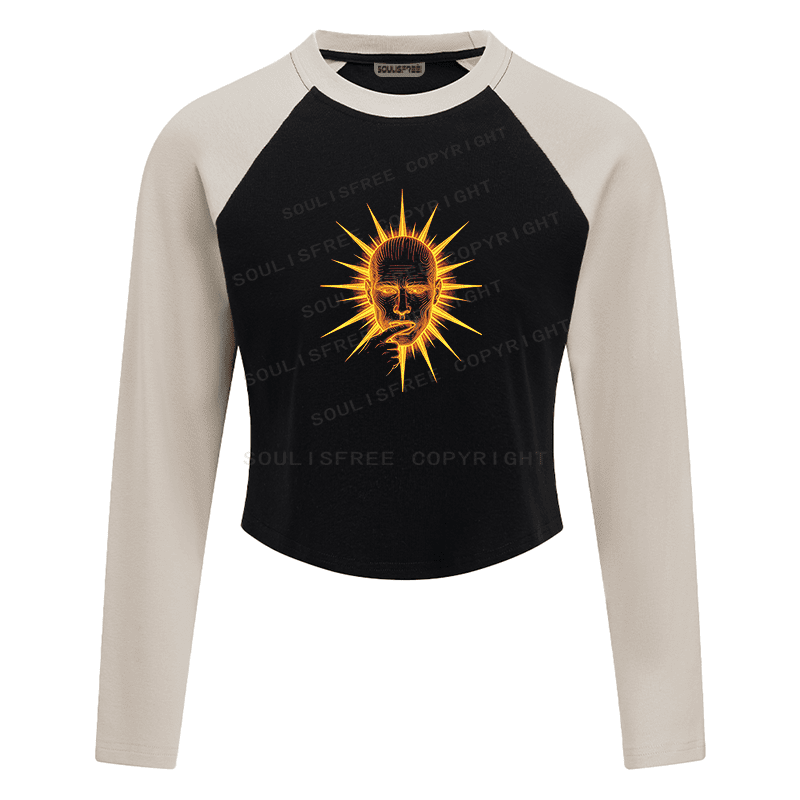 Soulisfree Raglan Quiet Face Of Fire Artistic Crop Tee