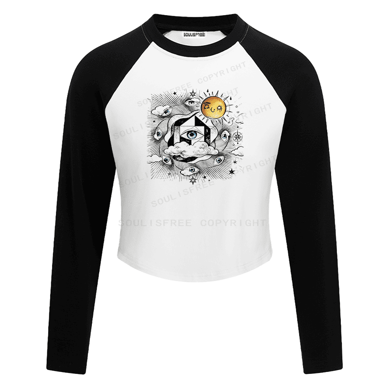 Designed Vibes of the Sun Block Raglan Long Sleeve Crop Top | Soulisfree