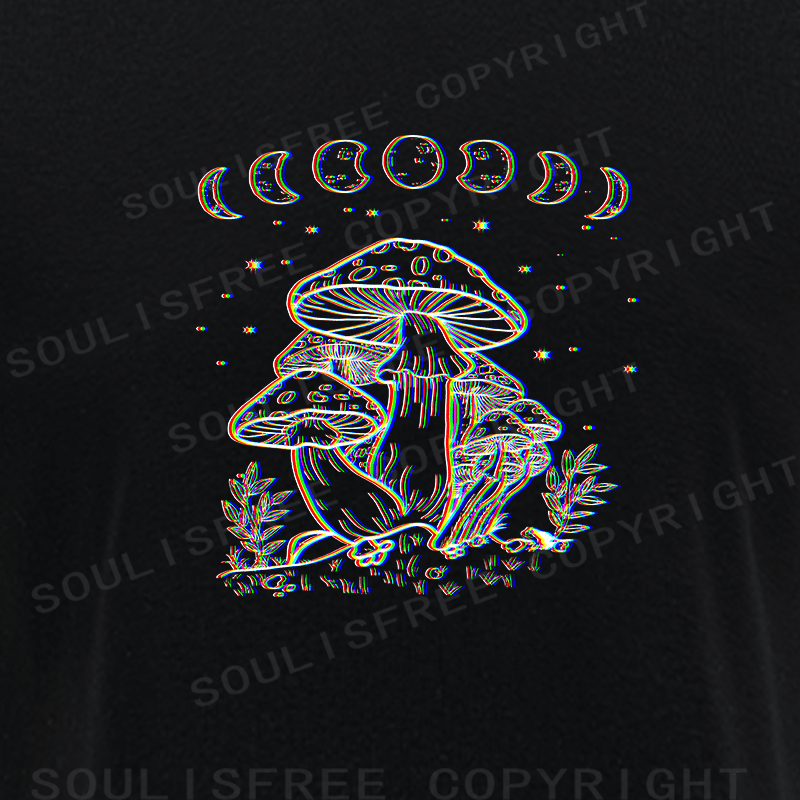 Soulisfree Mushroom and Moon Optic Lines Illusion Raglan Crop Tee
