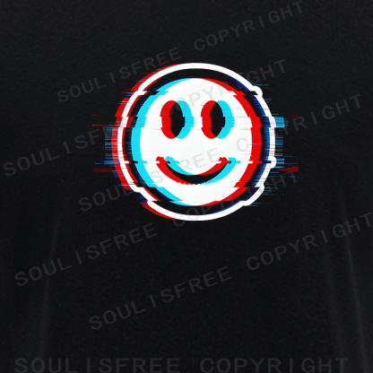 Soulisfree Glitch Smile Dual Line Illusion Raglan Crop Tee